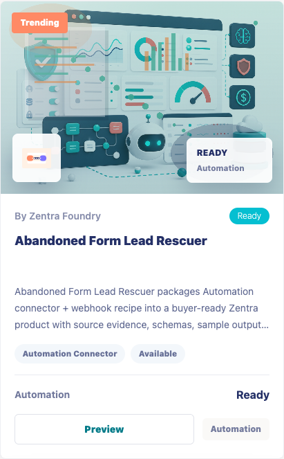 Public Zentra Foundry product card for an automation package.